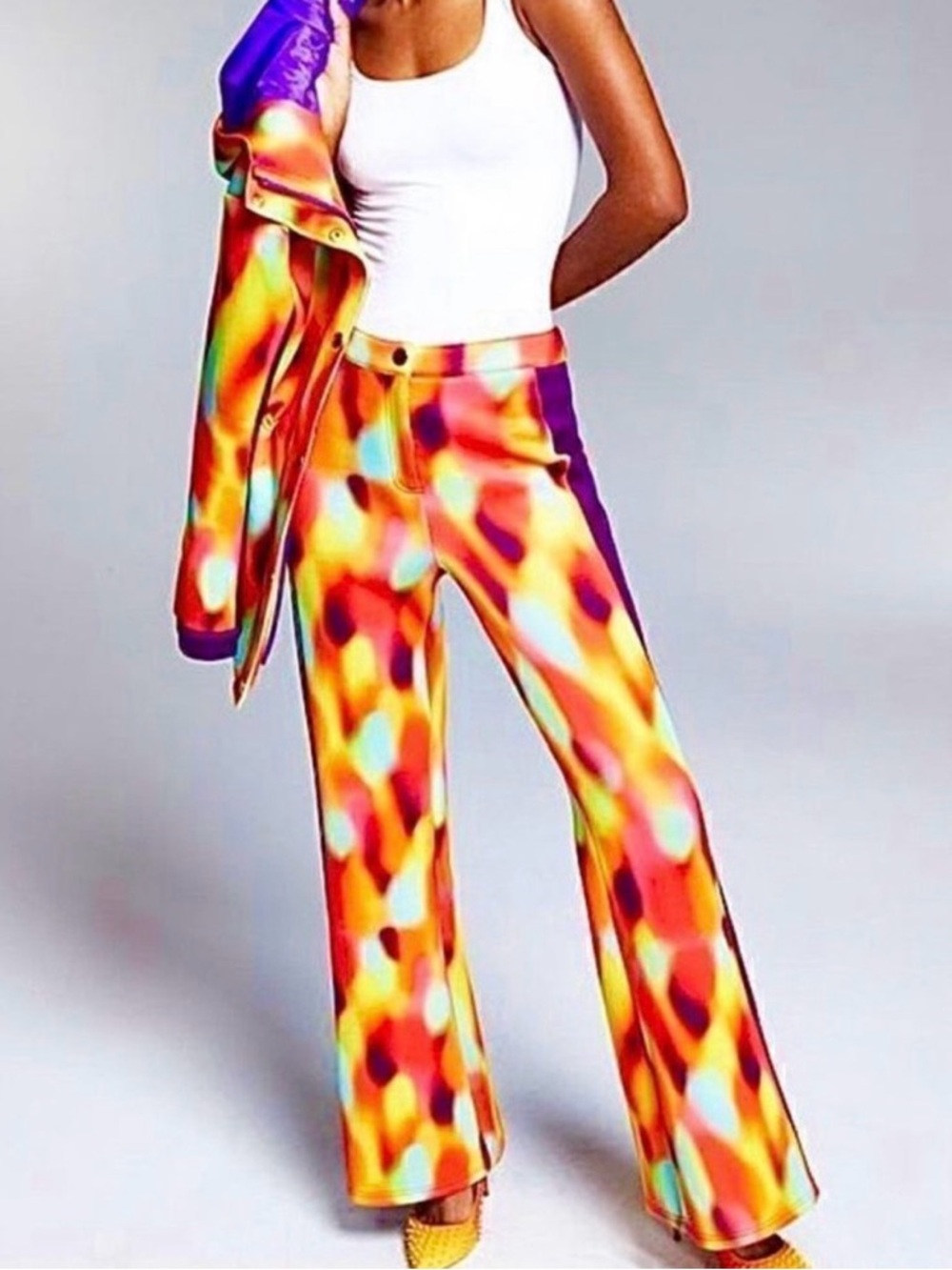 Bold Multicolor Boot‑Cut Pants - WITH MATCHING JACKET, VIBRANT BOLD COLORS.